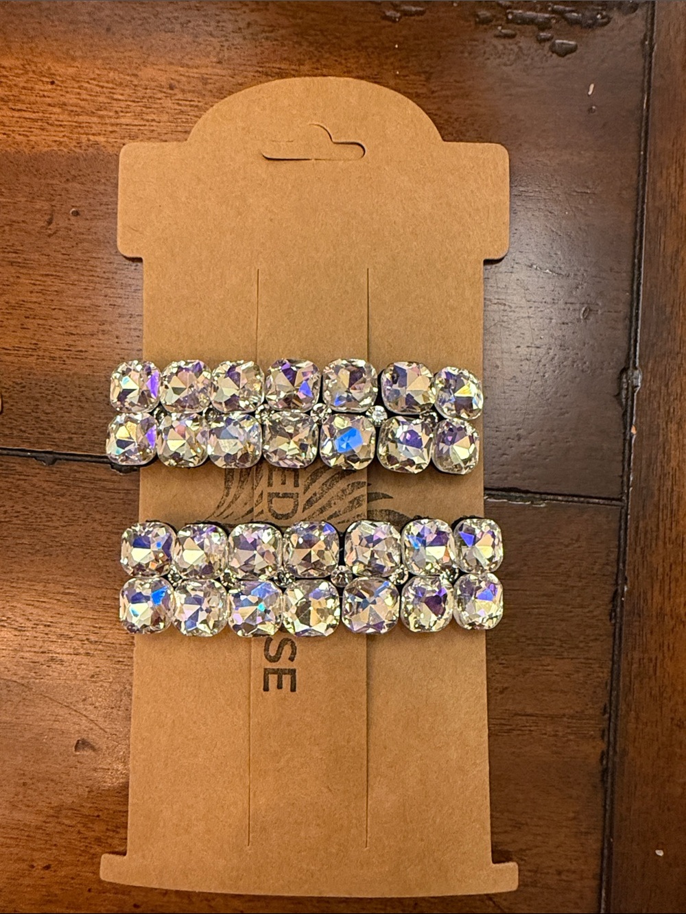 Clear BLING AB K9 Crystal Rectangle Hair Clips - Clear Iridescent Accent